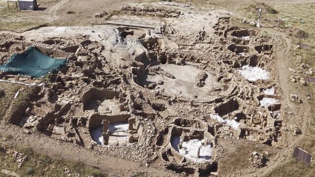 Cinematic Drone Flight Over Karahantepe Archaeological Site in Sanliurfa, Turkiye &ndash; Ancient Neolithic Heritage from Above