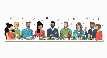 Fototapeta premium Neighbors gather around a festive table sharing holiday cookies