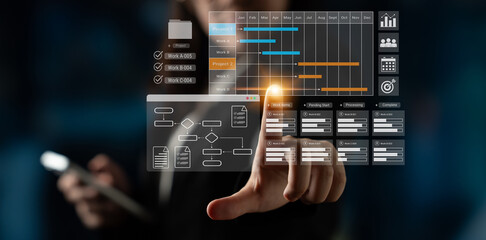 Gantt chart displaying project timelines, task progress, and workflow management in a business...
