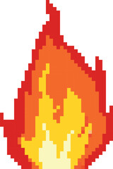 Fototapeta premium A bright pixelated fire flame in a retro 8-bit style on a white background.