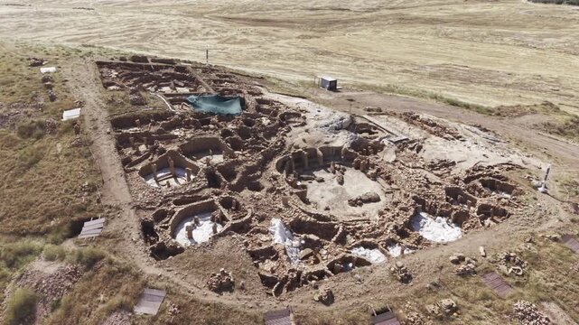 Cinematic Drone Flight Over Karahantepe Archaeological Site in Sanliurfa, Turkiye &ndash; Ancient Neolithic Heritage from Above