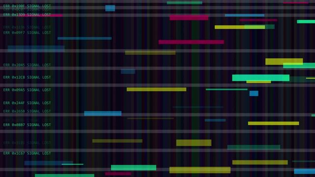 Digital glitch animation 4k background, with signal lost, error code and, data corruption overlay