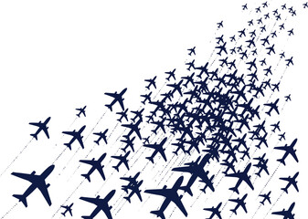 Air traffic illustration with multiple airplanes flying in various directions © Rahima