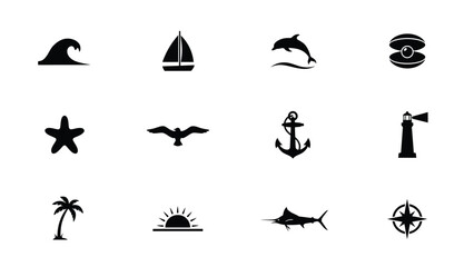Obraz premium Minimalist black and white marine adventure iconset