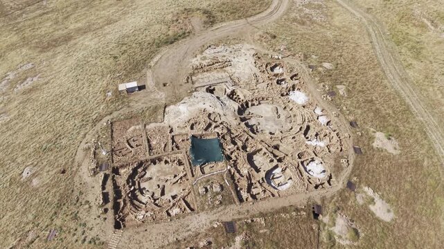 Cinematic Drone Flight Over Karahantepe Archaeological Site in Sanliurfa, Turkiye &ndash; Ancient Neolithic Heritage from Above