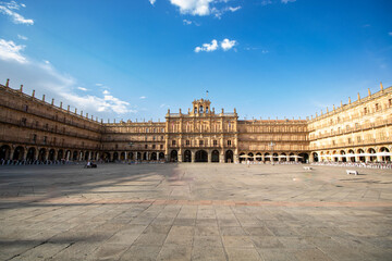 Panoramic view of the historic Plaza Mayor in Salamanca, Spain. © laudibi