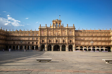 Panoramic view of the historic Plaza Mayor in Salamanca, Spain. © laudibi
