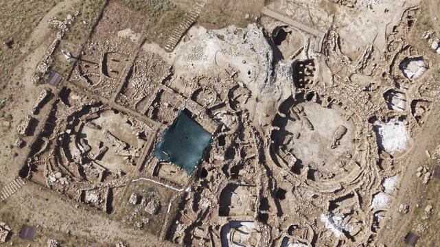 Cinematic Drone Flight Over Karahantepe Archaeological Site in Sanliurfa, Turkiye &ndash; Ancient Neolithic Heritage from Above