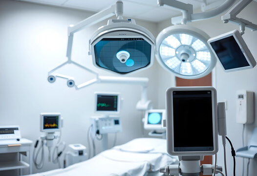 Modern anesthesia machine and medical monitors in operating room