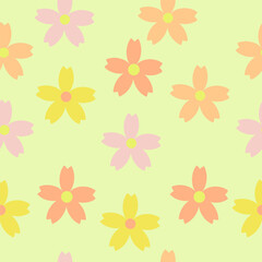 Obraz premium Seamless pattern with colorful cherry blossoms on light background