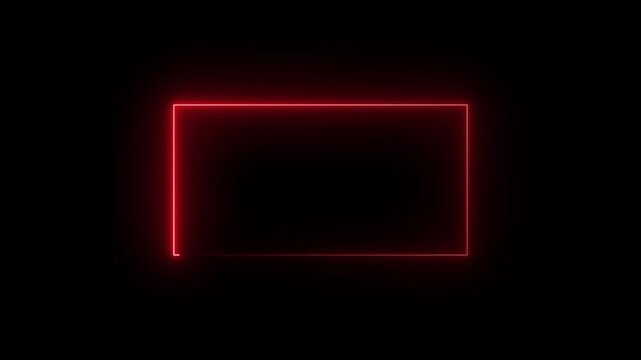 Glowing neon rectangle border frame on transparent background. Neon red color rectangle line animation, Glowing rectangle frame with empty space for logo.