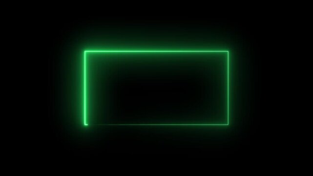 Glowing neon rectangle border frame on transparent background. Neon colorful rectangle line animation, Glowing rectangle frame with empty space for logo.