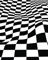 Obraz premium Black and white wavy checkerboard pattern, abstract distorted grid background