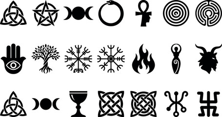 Fototapeta premium Ancient pagan esoteric symbols occult wicca and celtic knots black silhouette vector set in image_25dd3d.png