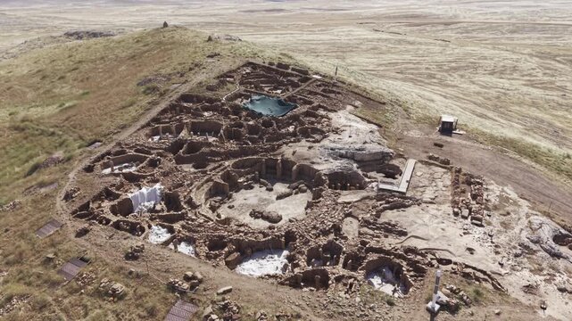 Cinematic Drone Flight Over Karahantepe Archaeological Site in Sanliurfa, Turkiye &ndash; Ancient Neolithic Heritage from Above