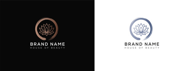 Fototapeta premium Lotus flower in zen circle logo design for wellness and beauty spa with wellness meditation minimalist branding harmonious