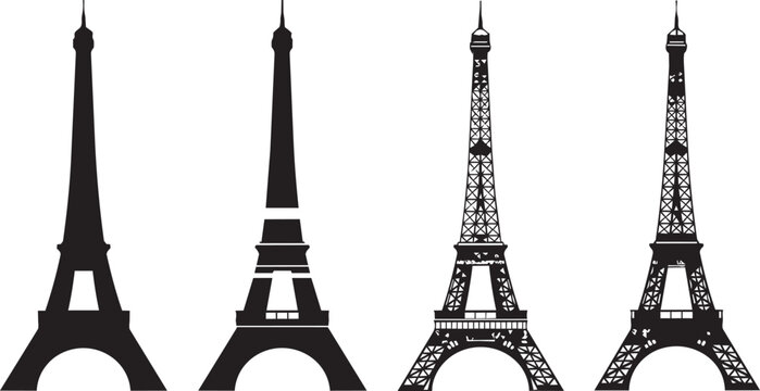 Eiffel Tower silhouettes showing structural evolution against white background