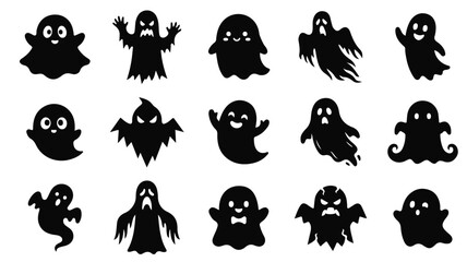 Obraz premium Halloween Specter Characters – Whimsical Black Ghost Illustrations for Seasonal Artwork