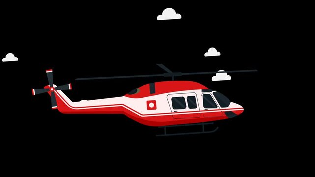 Red helicopter flying across clear blue sky motion graphic flight aviation