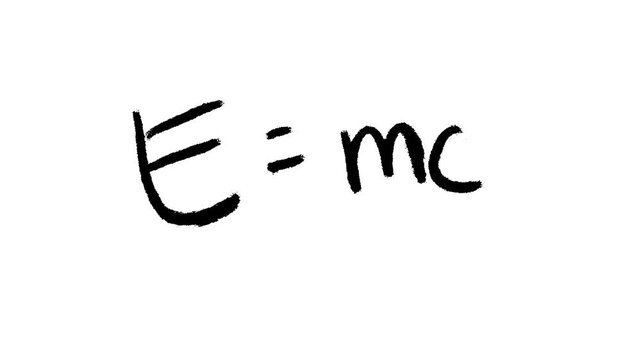 Handwritten E equals MC on white background animation for education