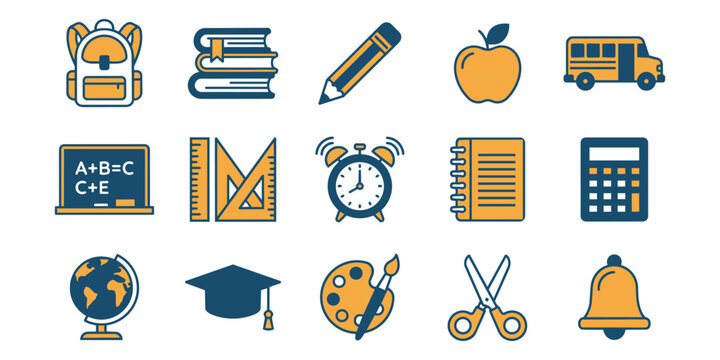 Back to School Education Icon Set with School Supplies