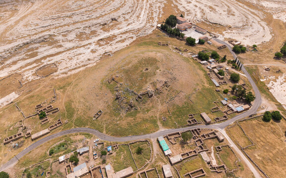 Aerial View of Sogmatar Ancient City in Sanliurfa, Turkiye &ndash; Sacred Ruins, Rock Tombs and Ancient Mesopotamian Heritage