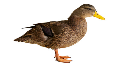 Brown mallard duck with yellow beak, isolated on transparent background © Mia