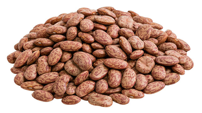 Pile of pinto beans with distinctive brown and beige speckles, isolated on transparent background