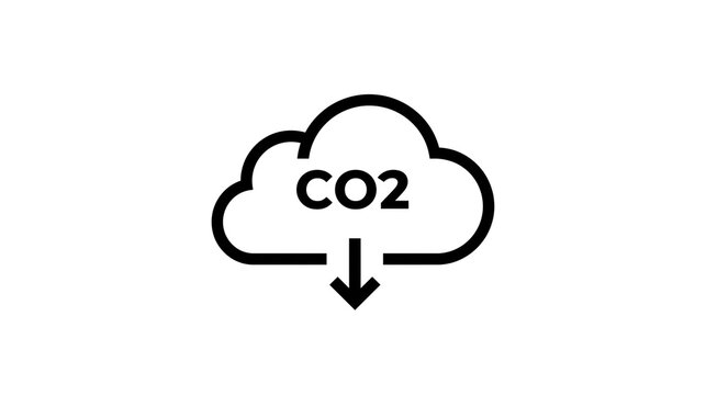 Cloud icon with CO2 text and downward arrow, isolated on transparent background