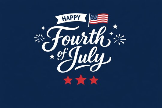 Patriotic Fourth of July typography, happy Independence Day greeting, red white blue banner design
