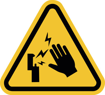 Electric shock warning sign vector icon &ndash; hand and lightning hazard symbol