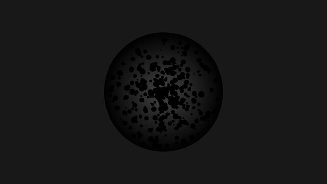 Abstract 4k black ink drops floating in liquid sphere, dark minimalist motion background, fluid particle animation, scientific macro effect