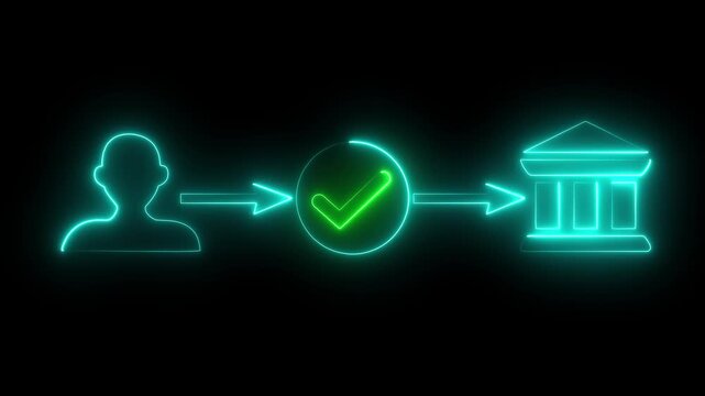 Neon payment and secure online banking transaction concept. , verifying digital transfer through , safe, and seamless financial service. neon icon 4k video black background