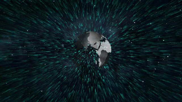 Digital earth globe model with exploding starburst light effect. Global data planet model for international connection power. Animated earth globe loop.