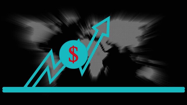 Global financial growth chart with upward trend and dollar sign. Business success graph for international corporate trade profit. Animated graph layout.