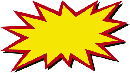 Fototapeta premium Yellow starburst shape with red border, isolated on transparent background