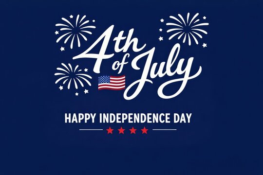 4th of July Independence Day typography on blue background, patriotic holiday greeting poster design