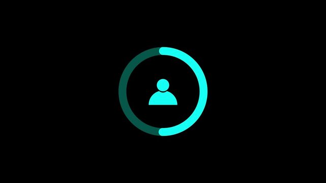 Minimal circular loading animation featuring a user profile icon and rotating progress ring on a black background. technology presentations, apps, websites, and professional motion graphics projects.