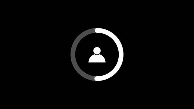 Minimal circular loading animation featuring a user profile icon and rotating progress ring on a black background. technology presentations, apps, websites, and professional motion graphics projects.