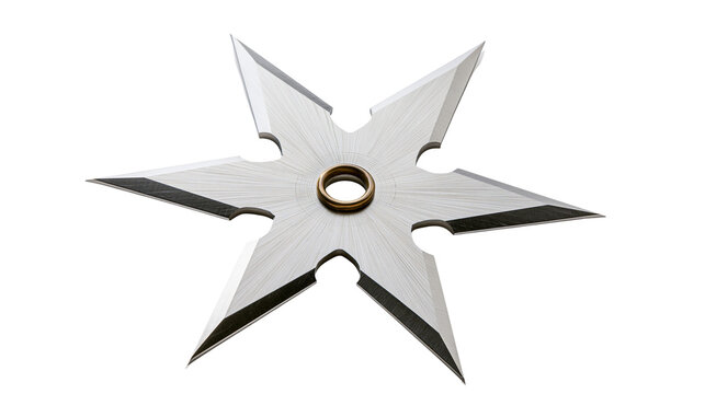 Sharp metal shuriken with six pointed blades, isolated on transparent background
