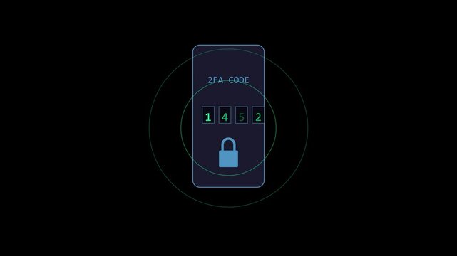 Digital security interface with 2 fa code and padlock for cyber protection and authentication animation 4k