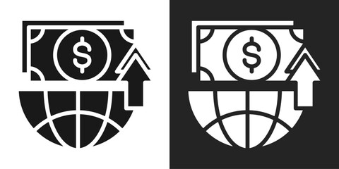 Fototapeta premium Global Finance Icon In Black And White Glyph Style