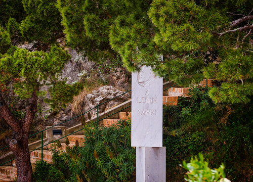 A Lenin Capri statue. Monument of soviet character in Capri island, Italy.