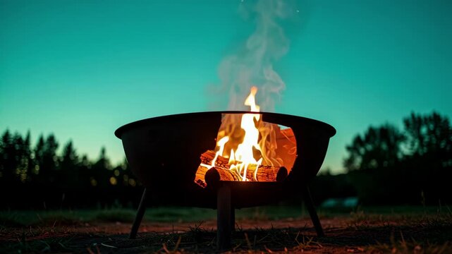 Outdoor Fire Pit Glowing at Dusk.
