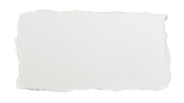 Rough torn white paper rectangle with textured surface, isolated on transparent background