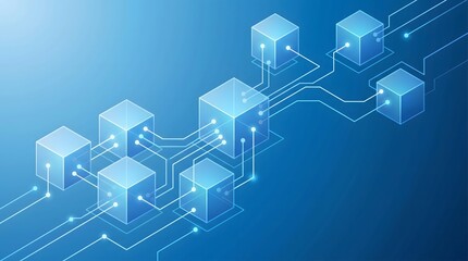 Fototapeta premium Digital Blockchain Network Connecting Data Cubes in a Futuristic Tech Setting