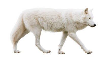 Arctic wolf with thick white fur walking, isolated on transparent background © Noah