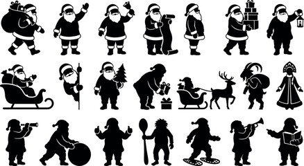 Fototapeta premium Santa Claus silhouettes collection festive Christmas characters reindeer and winter holiday graphics in image_27a452.png