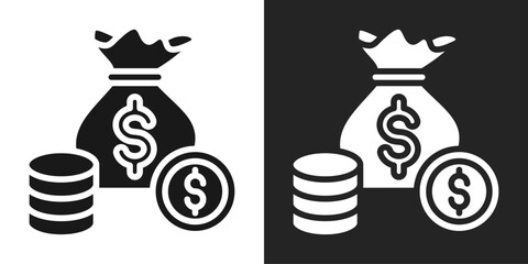 Naklejka premium Wealth Savings Icon In Black And White Glyph Style