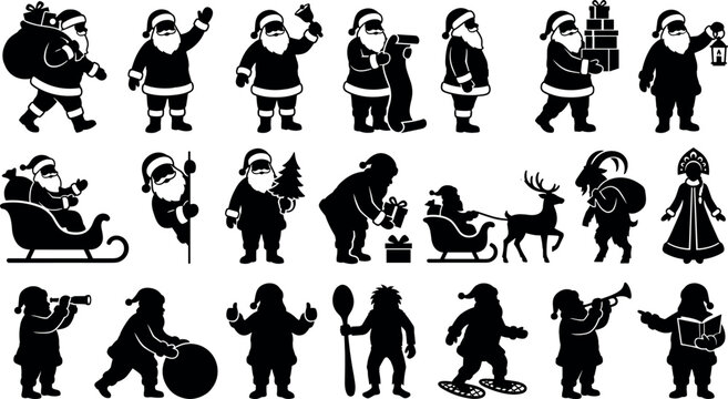 Santa Claus silhouettes collection festive Christmas characters reindeer and winter holiday graphics in image_27a452.png
